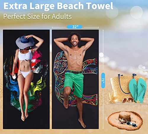 Gomust 6 Pack Oversized Microfiber Beach Towels 71x32in Turtle Tie Dye Mandala Elephant Skull Pattern