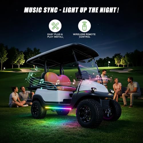 4PCS Golf Cart Underglow Light Kit with Canopy Lights IP67 Waterproof 24 Color Modes Wireless Remote Music Sync 12V-80V Fit for Yamaha EZGO Club Car