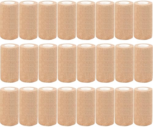 Beige Self Adhesive Bandage Wrap 4 Inch X 5 Yards 24 Pack Elastic Cohesive Athletic Tape