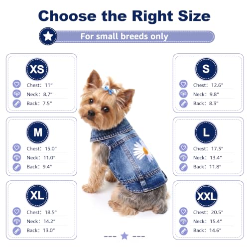 Dog Denim Jacket with Daisy Embroidery for Small Dogs - Small, Daisy Bloom