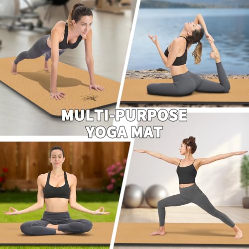 Hatha Yoga Extra Long 78x32 Inch Natural Cork & TPE Yoga Mat - Extra Thick, Non-Slip