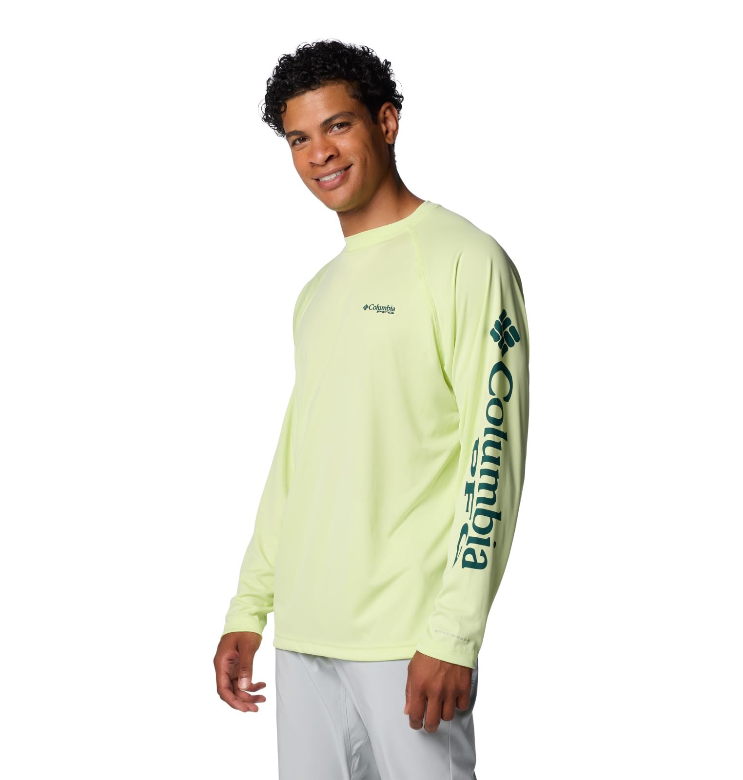 Columbia Men's Terminal Tackle Long Sleeve Shirt, Spring Yellow/Midnight Teal Logo, 3X Tall