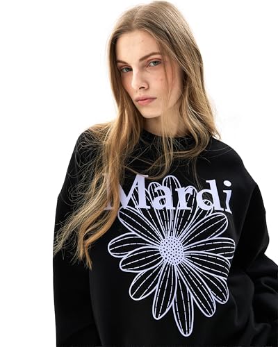 Women's FLOWERMARDI Sweatshirt Black Lightpurple One Size Cotton Crewneck