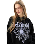 Women's FLOWERMARDI Sweatshirt Black Lightpurple One Size Cotton Crewneck