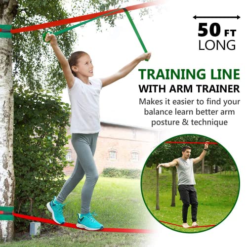 Dripex Ninja Warrior Obstacle Course for Kids Backyard 2x50FT Slackline Kit with 10 Accessories - Outdoor Climbing & Balance Play Set