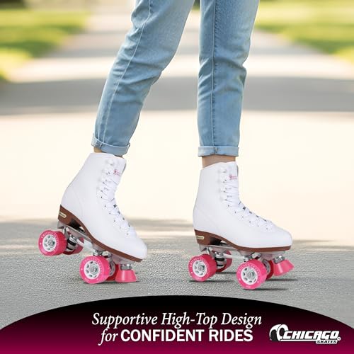 White Classic Quad Roller Skates for Women & Men - Adjustable High-Top Boots, 60mm PU Wheels