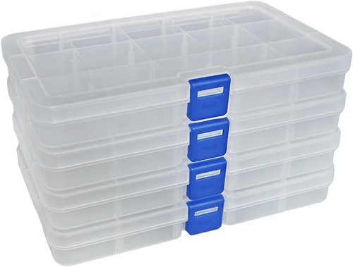 DUOFIRE Adjustable Plastic Organizer Storage Box - Removable Grid for Jewelry & Accessories | 15 Grids, White x 4
