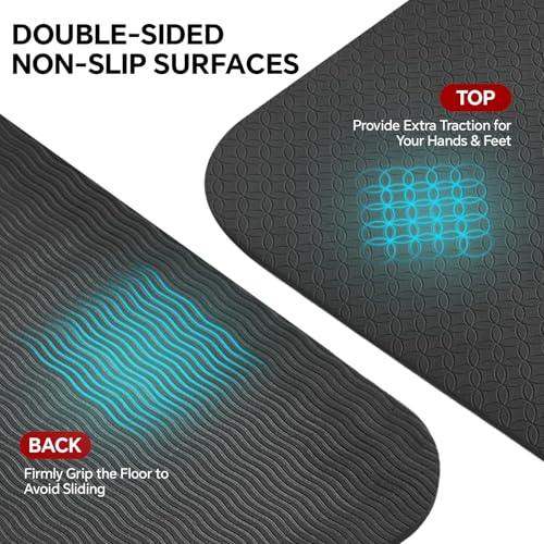 Stepwaver Extra Large 6'x4' Yoga Mat - Black, 0.32" Thick Non-Slip Workout Mat