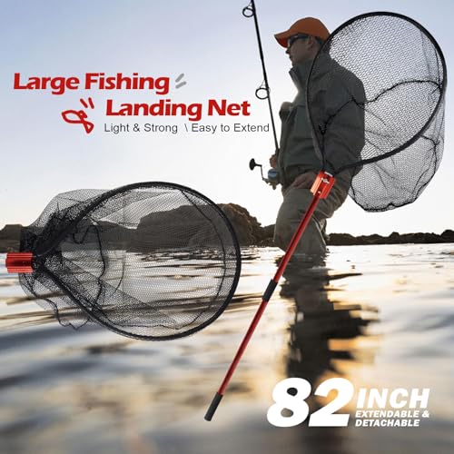 Extendable Fishing Landing Net with Telescoping Aluminum Handle - Large Catch Net