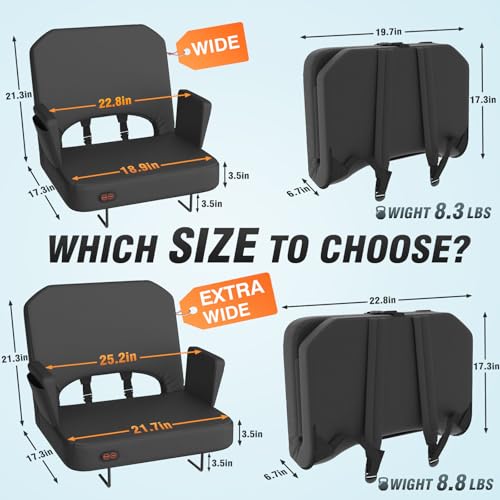 HOPERAN Heated Stadium Seat for Bleachers, Black, 2 Pack, Foldable Armrests