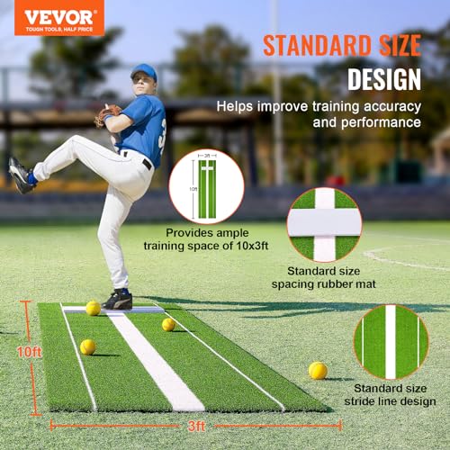 Green 10x3ft Softball & Baseball Pitching Mat with Rubber Mound - Indoor Outdoor Training