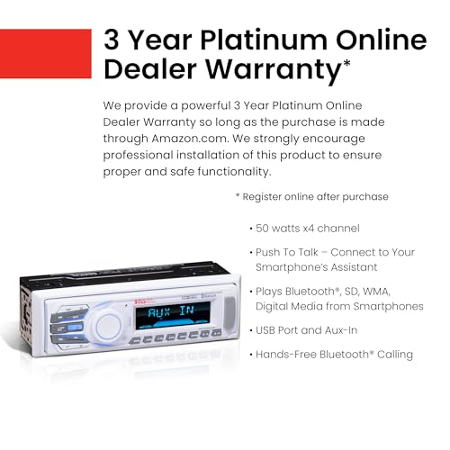 White Marine Receiver Mechless Bluetooth USB MP3 Aux-In - Weatherproof