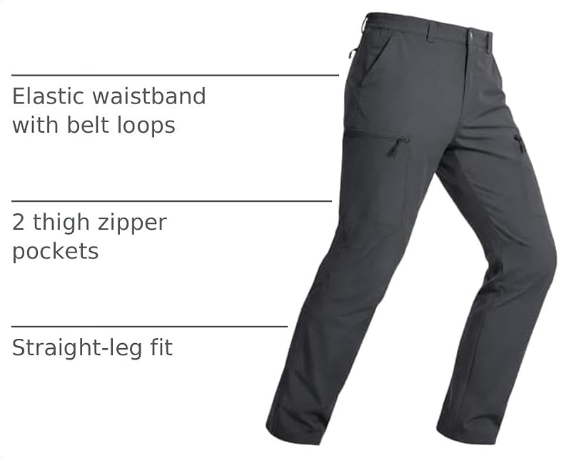 Men's Hiking Pants with 6 Pockets Water Resistant Ripstop Lightweight Quick Dry Dark Grey 34