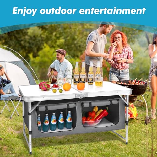 Whitebig Camping Folding Aluminum Table with Adjustable Legs — Outdoor Picnic & Travel