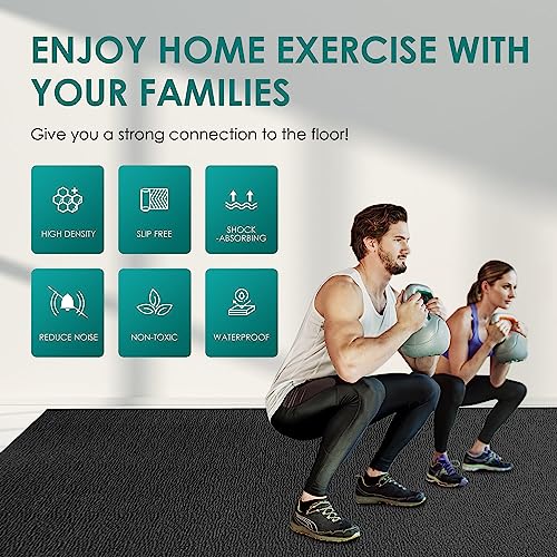 BesWin Large Exercise Mat 8' x 4' Black 6mm Non-Slip Gym Floor Mat
