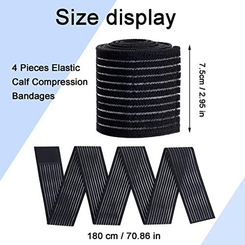 Black Elastic Calf Compression Bandages 4-Piece Support Wraps for Leg & Knee
