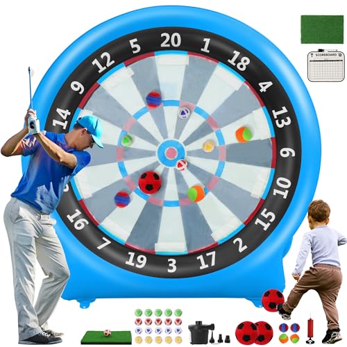 6FT Inflatable Dartboard Game with Soccer Darts & Accessories - Blue