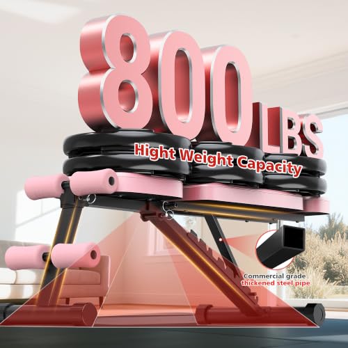 Pink Adjustable Workout Bench with 10 Backrest Angles, Heavy-Duty Steel, 800lbs Capacity, Foldable for Home Gym