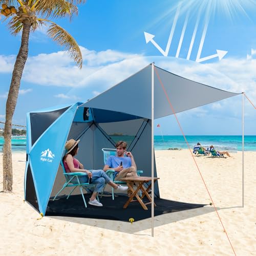 Night Cat Pop-Up Beach Tent with Canopy & UV Protection for 3-4 People