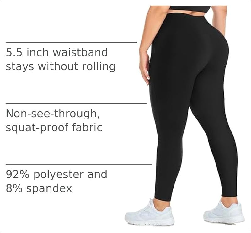 Plus Size Black Yoga Pants - 4X Tummy Control High Waist Leggings - Black & 4X