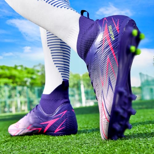 Unisex FG Soccer Cleats Shoes - Pink Purple 5.5 Women / 4.5 Men - WELRUNG