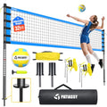 Outdoor Volleyball Net for Backyard - 32FT Anti-Sag with Steel Poles - Blue Variation