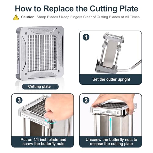 Sopito French Fry Cutter Professional Stainless Steel Potato & Vegetable Slicer 1/2" & 1/4" Blades