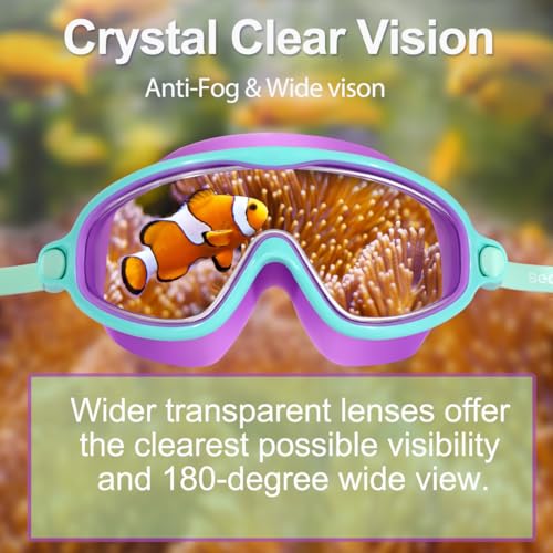 Kids Swim Goggles Anti-Fog UV Wide View 2-Pack Pink Purple & Green Purple
