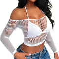 Women Sexy Fishnet Lingerie Top - Beach Cover Up, White, Medium