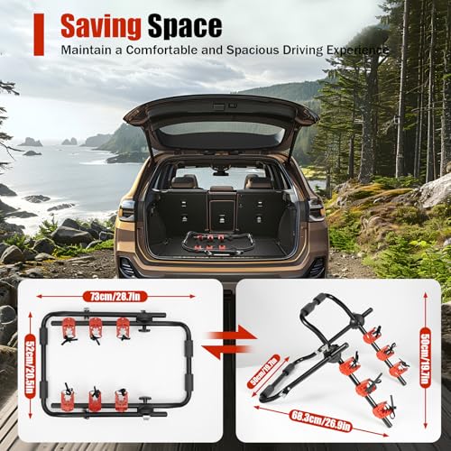 Foldable Car Bike Rack for 3 Bicycles - Trunk Mounted Bicycle Carrier