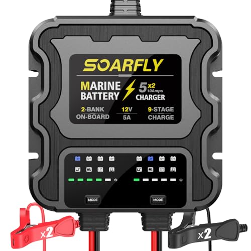 SOARFLY 2 Bank Marine Battery Charger 10A Waterproof 12V for Boat RV Lithium AGM