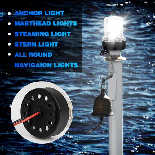 Marine Navigation Anchor Light - 3NM Visibility, 360° White LED for Boats