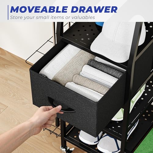 Sturdum 43.3in Golf Bag Organizer Rack with Wheels & Turf Mat