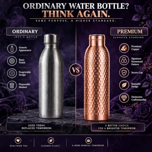Hammer Copper Water Bottle 34 oz - Handmade Pure Copper Leak-Proof Drinking Vessel