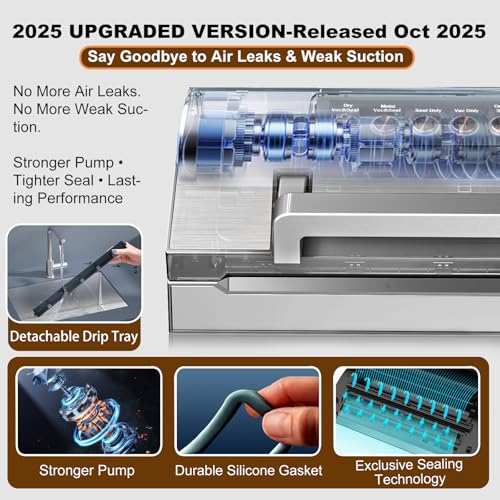 POWOT Grey Fully Automatic Food Vacuum Sealer with Double Heat Seal & Built-in Cutter