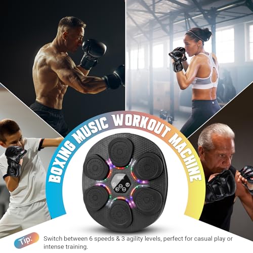 OPDEKEHA Bluetooth Music Boxing Machine for Adults & Kids - Black, 9 Modes, 6 Speeds, 3 Sensitivity Levels