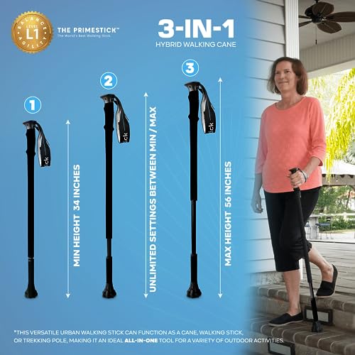 Dynamo Prime Adjustable Walking Cane for Seniors - Space Black Lightweight Support