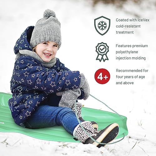 3 Pack Snow Sleds for Kids & Adults - Flexible Toboggan with Handles & Pull Rope