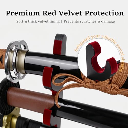 4-Tier Sword Wall Mount & Desktop Rack with Red Velvet Lining, Wall & Freestanding Display