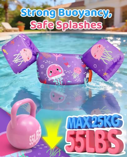 Kids Swim Vest with Safety Buckle and Adjustable Straps - Purple, 22-55 lbs