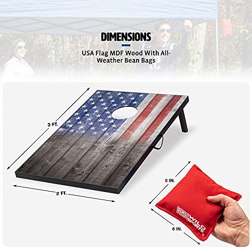 Wild Sports Stars & Stripes Cornhole Board Set with American Flag Fade Design, 2 Boards & 8 Bean Bags