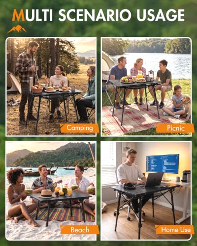 Portal Camping Folding Aluminum Table with Mesh Storage - Black, Large 35.4"L x 20.9"W, Adjustable Height