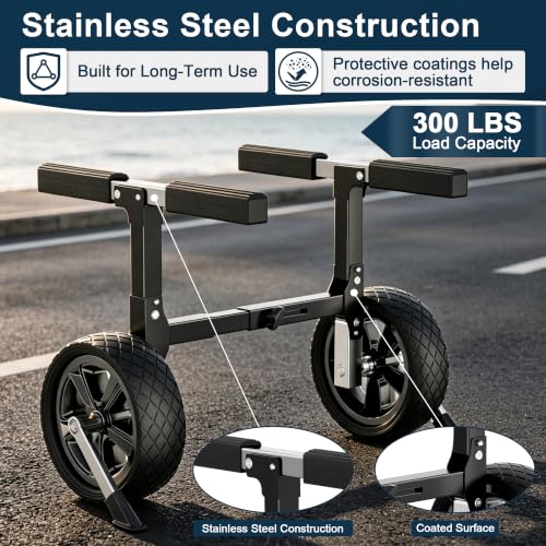 GanFindX Foldable Kayak Cart 8-Inch Wheels, 300 lb Capacity, Adjustable Width Stainless Steel