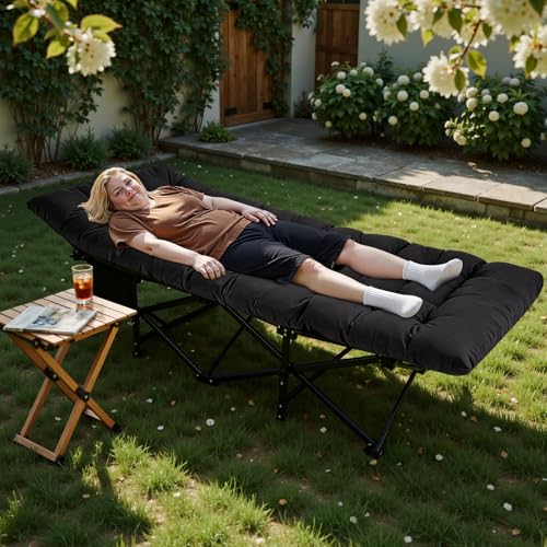 Black Camping Cot with Thick Mattress - Portable Foldable Sleeping Bed for Outdoor & Home