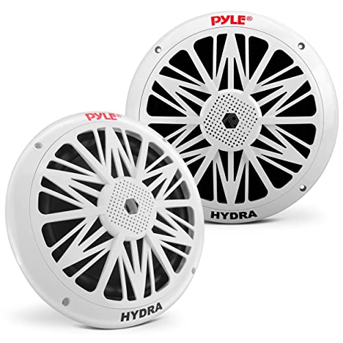 Pyle 8-Inch Marine Waterproof Speakers - 300W Power, Weather Resistant, Dual Cone, White, PLMR82