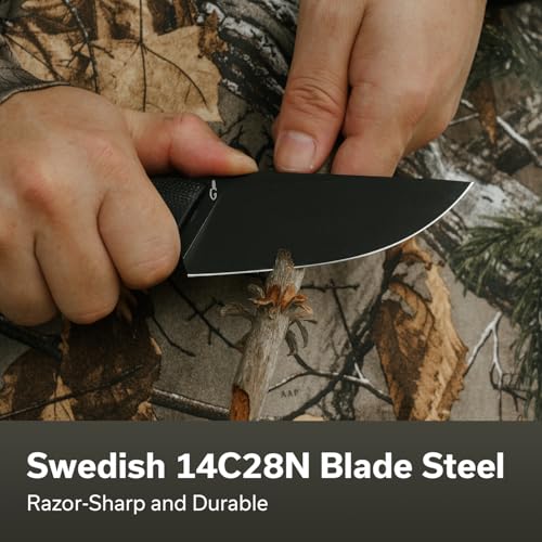 CIVIVI Gander Fixed Blade Knife with Sheath - Black, 3.63" 14C28N Steel, Full Tang, Outdoor & Camping Knife