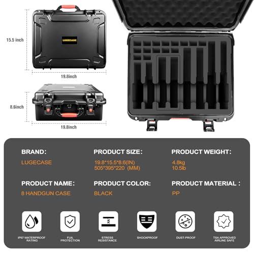 8-Pistol Gun Case & 15 Magazine Storage with Lock - Modular Tactical Case Variation of THIS listing