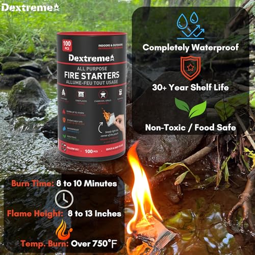 Dextreme Waterproof Fire Starter Kit - 100 Pcs Indoor & Outdoor Firelighters
