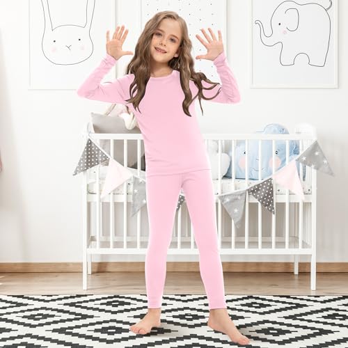Girls Thermal Underwear Set 5-Piece Fleece-Lined Base Layer for Winter - Medium / Black, Grey, Pink, Beige