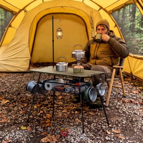 Adjustable Aluminum Camping Table with Folding Legs & Storage Basket